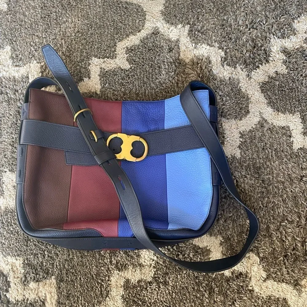 TORY BURCH Gemini Link Striped Multi Belted Hobo Cross Body Bag